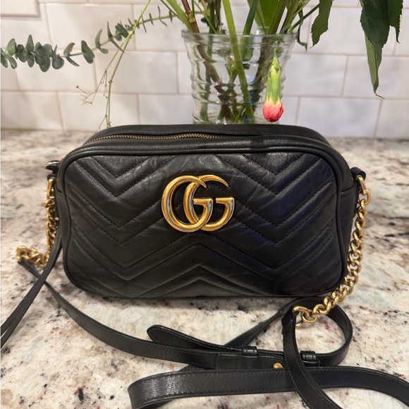 Gucci Handbags - Gucci Black Quilted Leather GG Chain Crossbody Bag